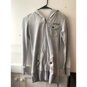 Burton Gray Winter/Fall Striped Zip Up Sweater w/ Hood